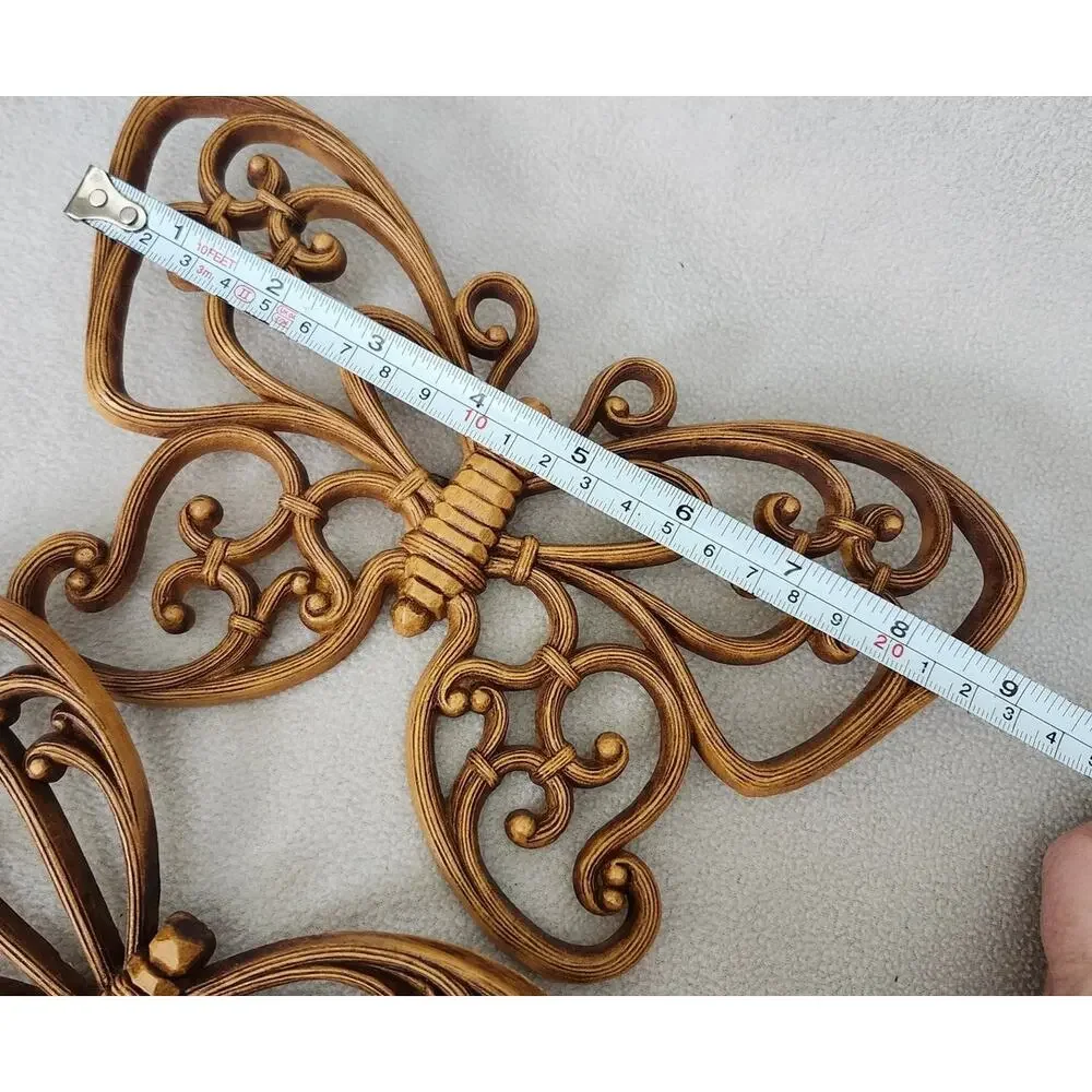 Vtg Lot 2 Dart Butterfly Wall Hanging Decor Brown Wood Grain Hobo Ornate